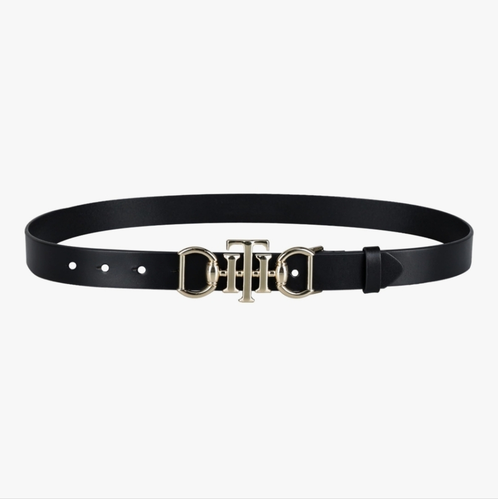 Black Leather Belt with Gold Buckle